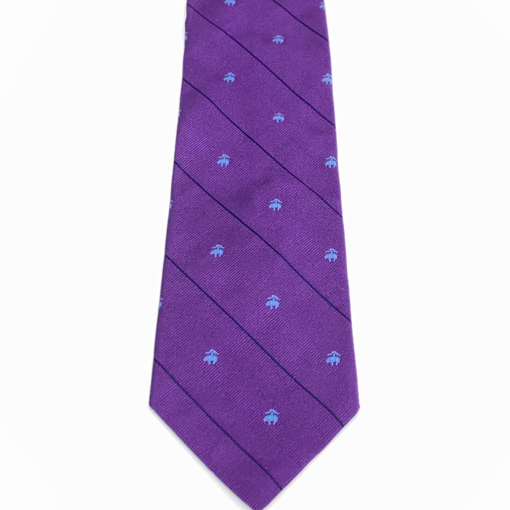 Brooks Brothers Purple Light Blue Golden Fleece Logo Navy Stripes 100% Silk Tie - Picture 5 of 10